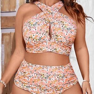 Floral cross neck 2-piece swimsuit